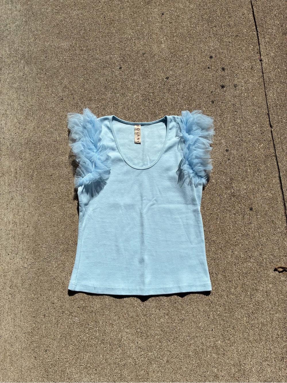 Woman’s Dolan Light Blue Ruffle Sleeve Tank Top